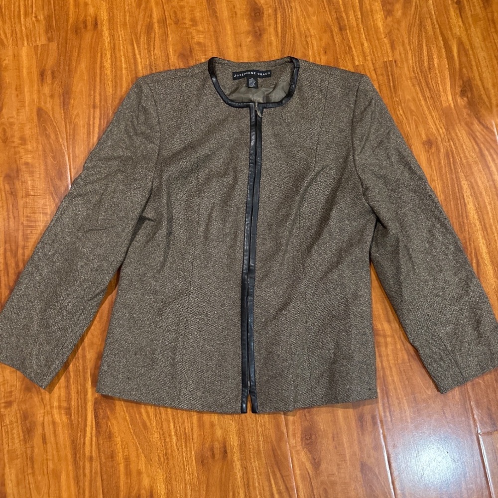 Vintage Josephine Chaus Silk Wool Jacket Women's Zips Size 12 Brown Tweed Lined